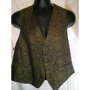 Western‎ Star Patterned Vest Olive Green Dressy Waistcoat L